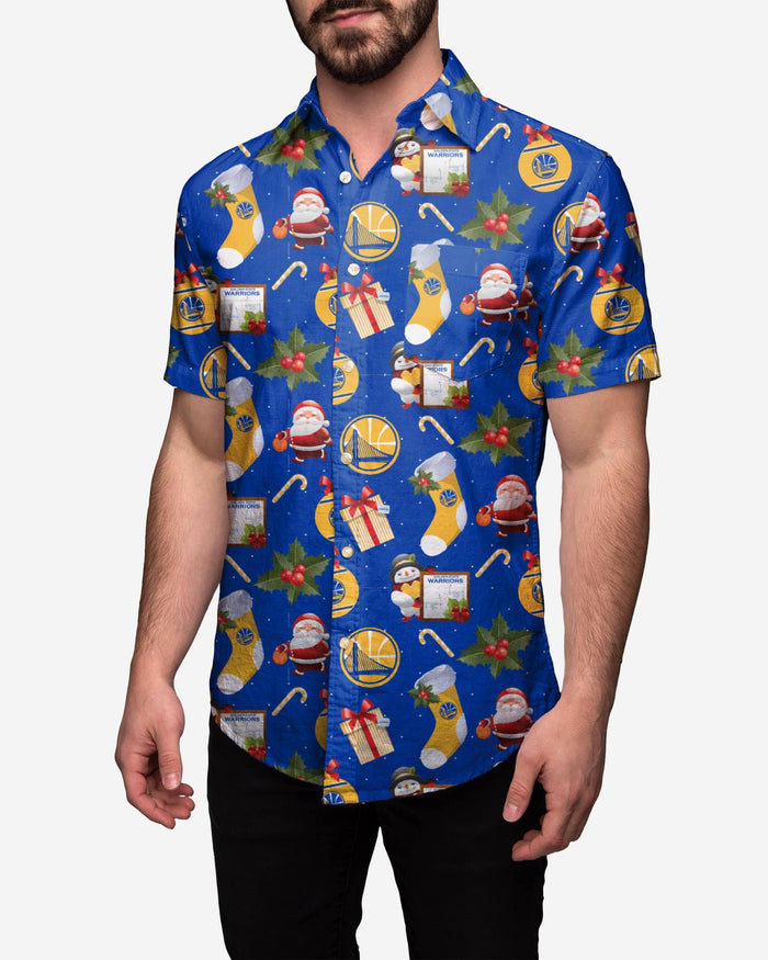 Golden State Warriors Christmas Explosion Button Up Shirt FOCO 2XL - FOCO.com