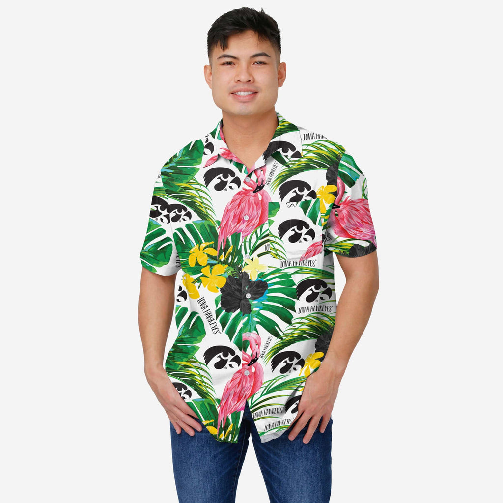 Iowa Hawkeyes Flamingo Button Up Shirt FOCO S - FOCO.com