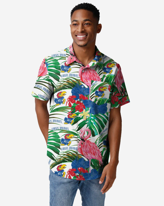 Kansas Jayhawks Flamingo Button Up Shirt FOCO S - FOCO.com