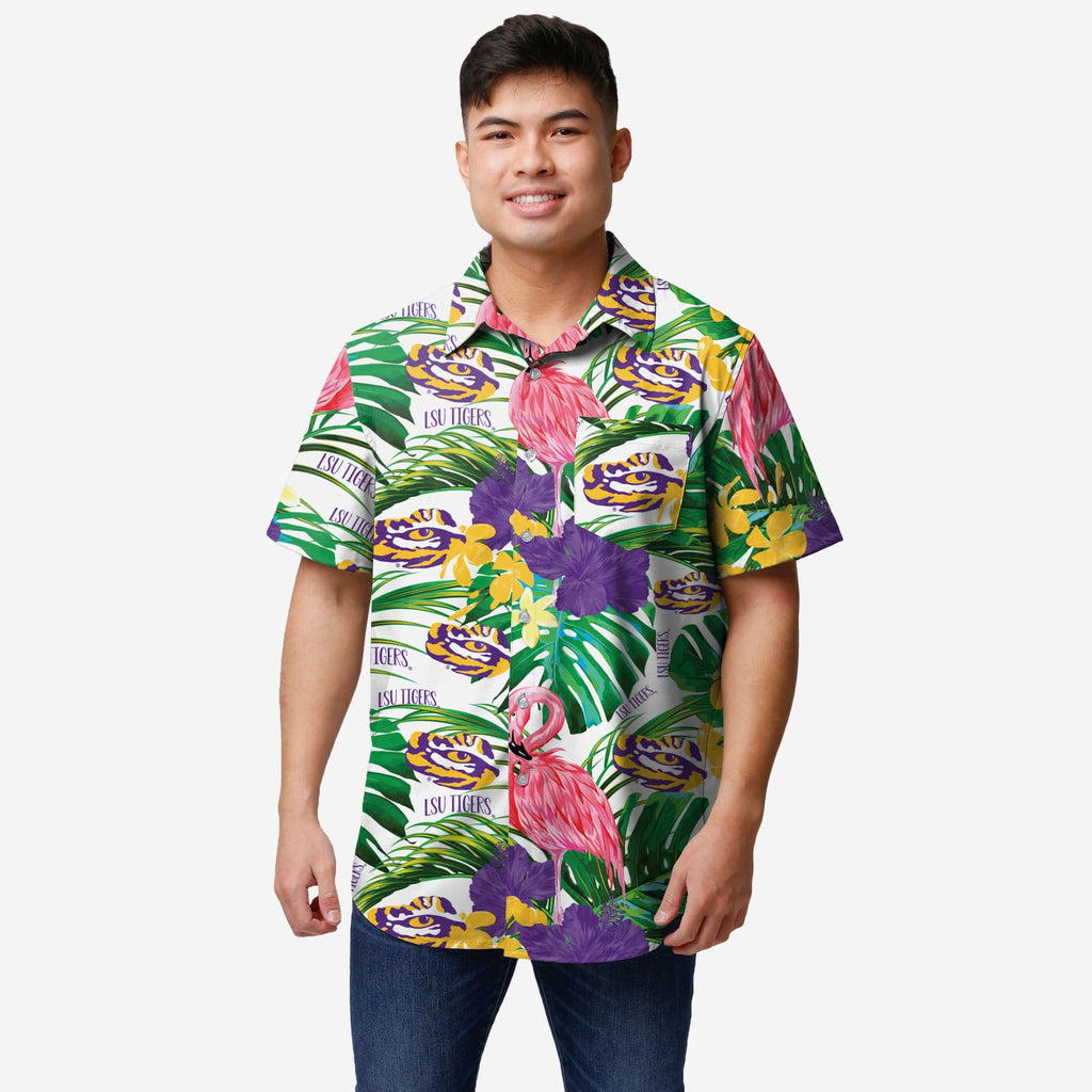 LSU Tigers Flamingo Button Up Shirt FOCO S - FOCO.com