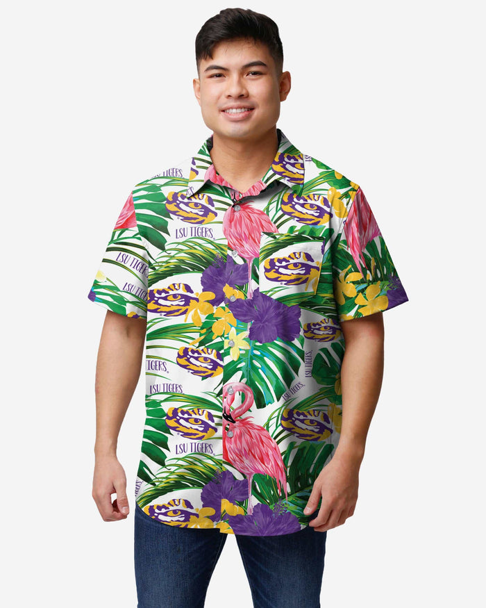 LSU Tigers Flamingo Button Up Shirt FOCO S - FOCO.com