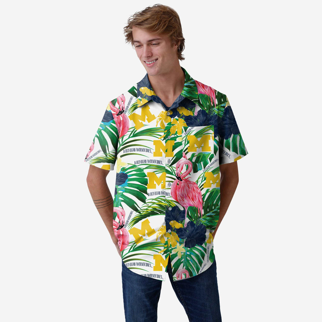 Michigan Wolverines Flamingo Button Up Shirt FOCO S - FOCO.com