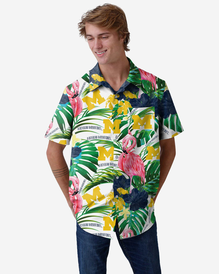 Michigan Wolverines Flamingo Button Up Shirt FOCO S - FOCO.com