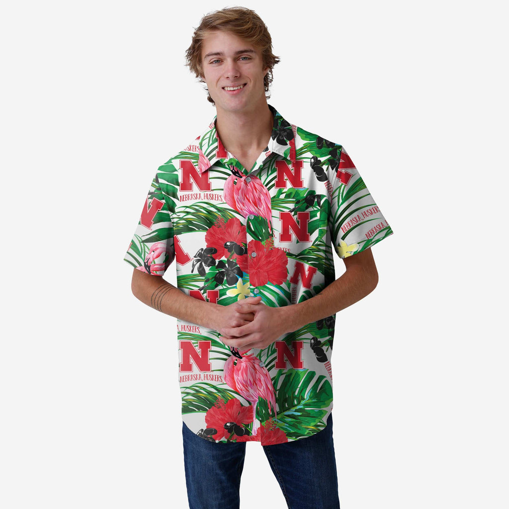 Nebraska Cornhuskers Flamingo Button Up Shirt FOCO S - FOCO.com