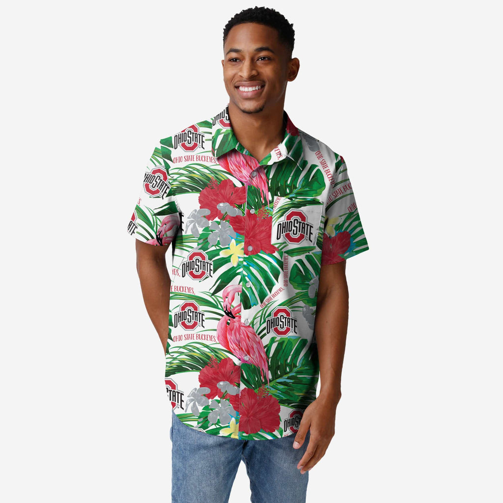 Ohio State Buckeyes Flamingo Button Up Shirt FOCO S - FOCO.com