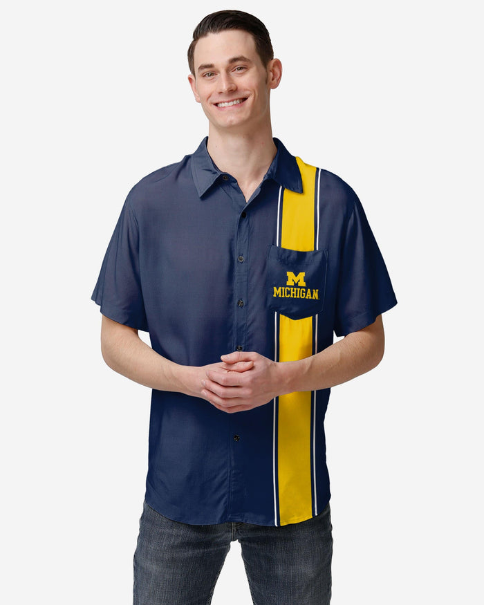 Michigan Wolverines Bowling Stripe Button Up Shirt FOCO S - FOCO.com