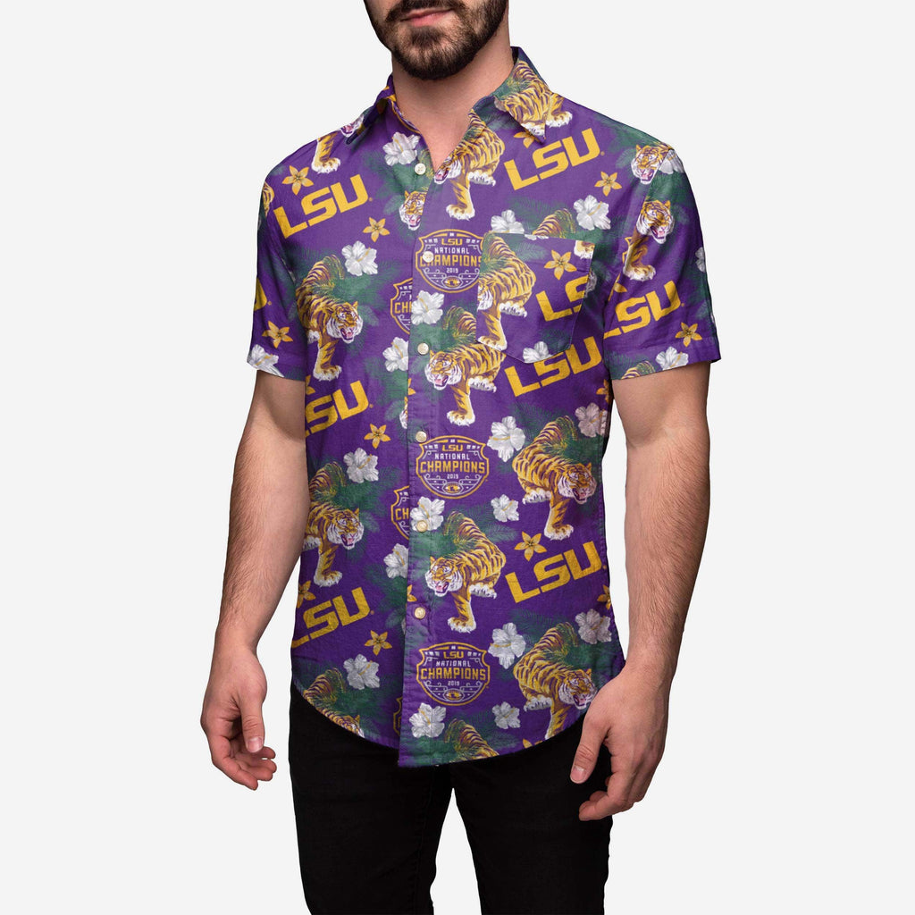 LSU Tigers 2019 Football National Champions Wildlife Button Up Shirt FOCO S - FOCO.com