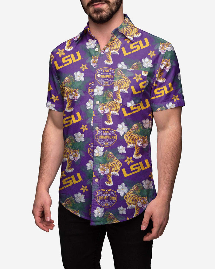 LSU Tigers 2019 Football National Champions Wildlife Button Up Shirt FOCO S - FOCO.com