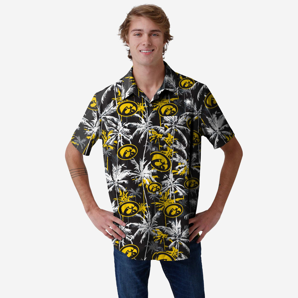 Iowa Hawkeyes Black Floral Button Up Shirt FOCO S - FOCO.com