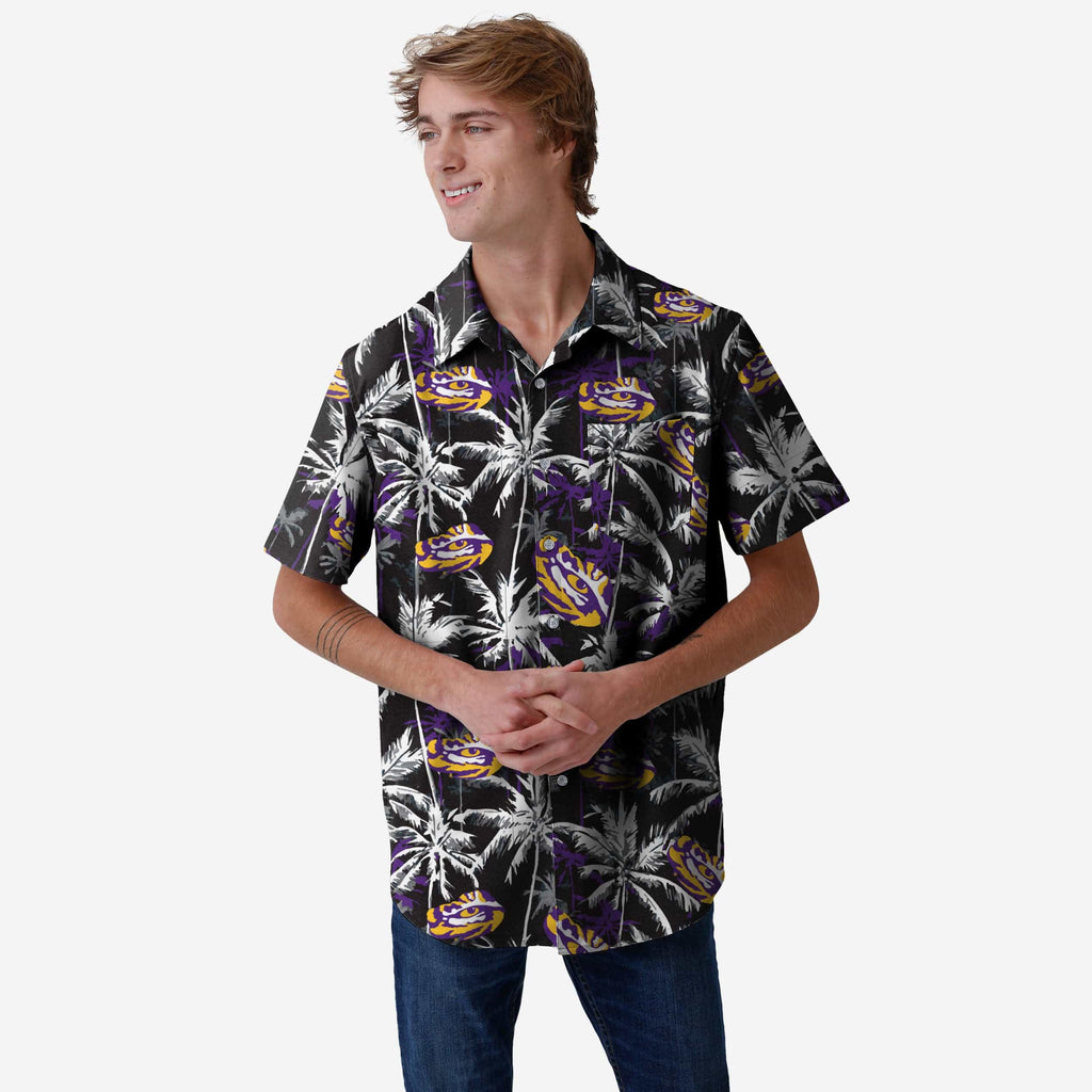 LSU Tigers Black Floral Button Up Shirt FOCO S - FOCO.com