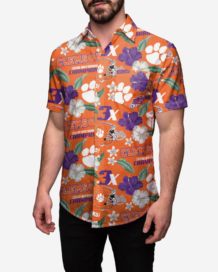 Clemson Tigers 2018 Football National Champions Floral Button Up Shirt FOCO S - FOCO.com