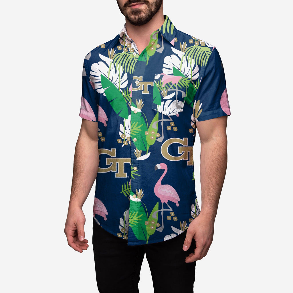 Georgia Tech Yellow Jackets Floral Button Up Shirt FOCO S - FOCO.com