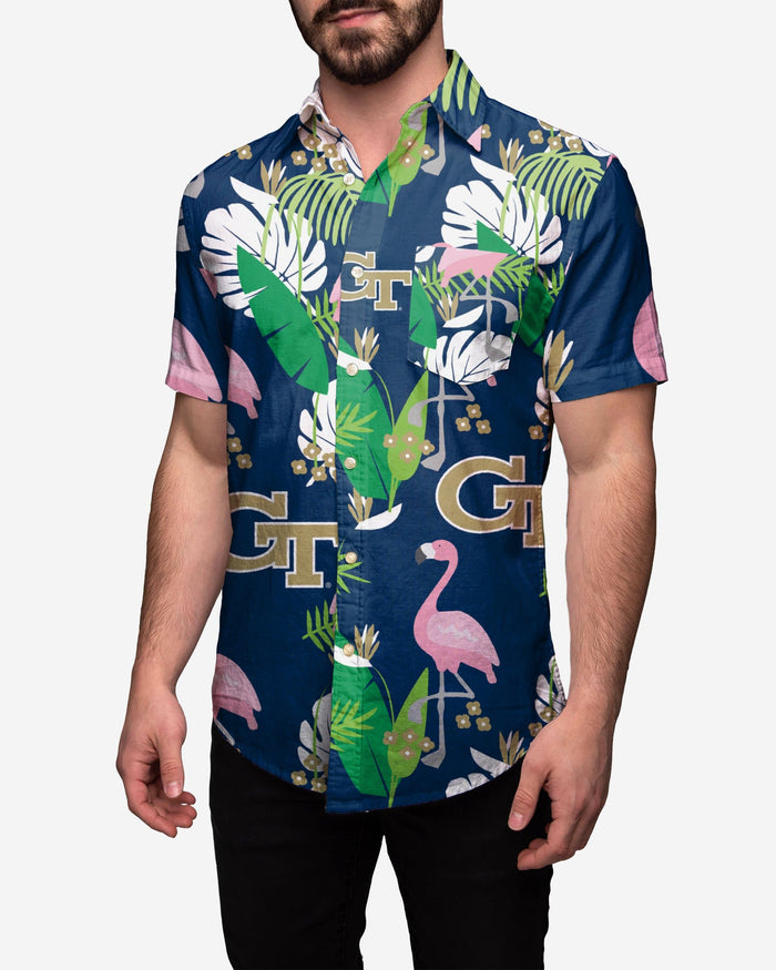 Georgia Tech Yellow Jackets Floral Button Up Shirt FOCO S - FOCO.com