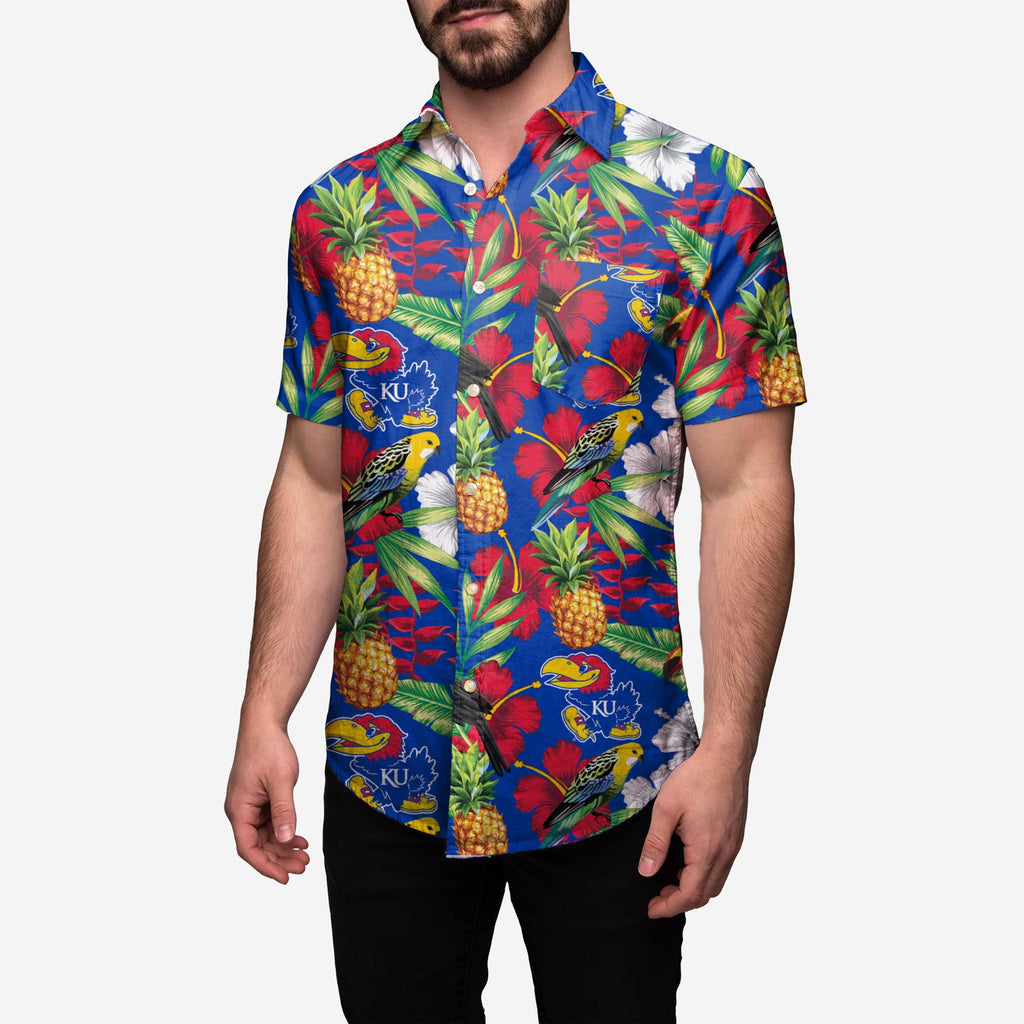 Kansas Jayhawks Floral Button Up Shirt FOCO S - FOCO.com