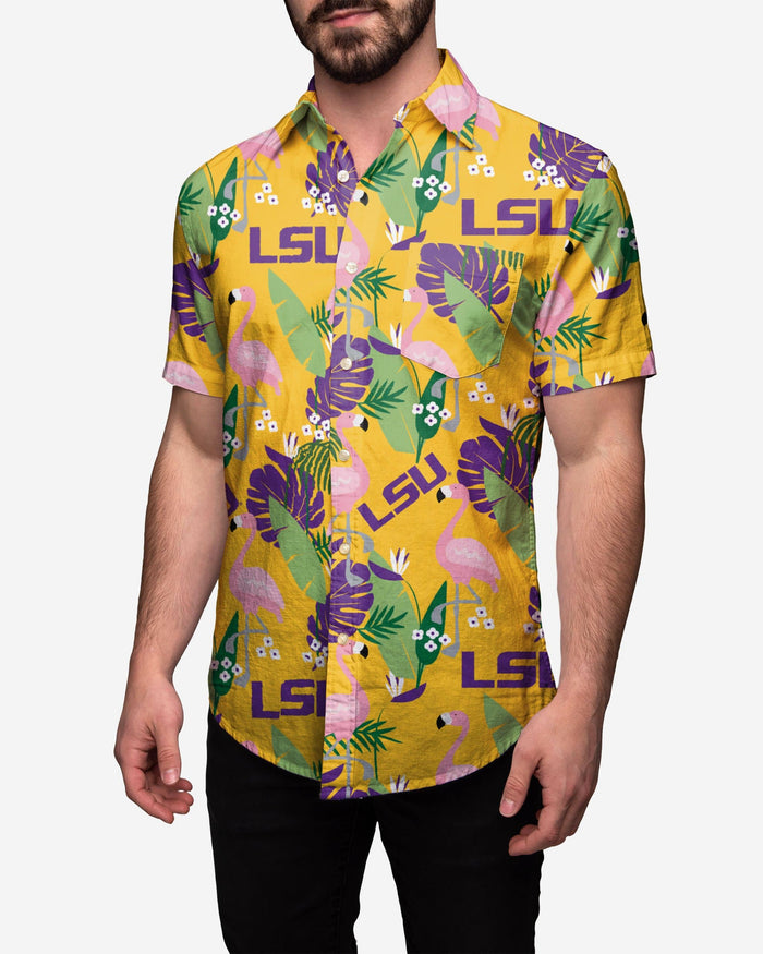 LSU Tigers Floral Button Up Shirt FOCO S - FOCO.com