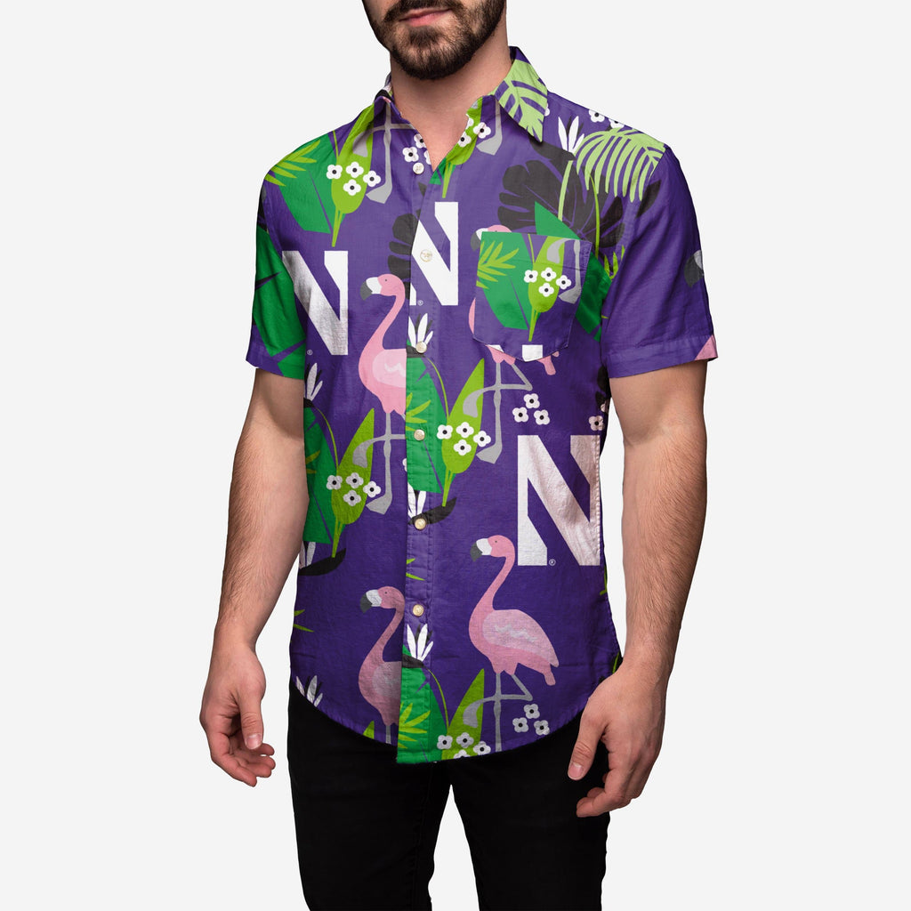 Northwestern Wildcats Floral Button Up Shirt FOCO S - FOCO.com