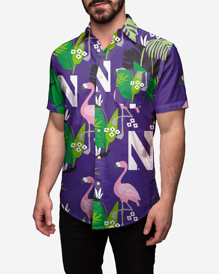 Northwestern Wildcats Floral Button Up Shirt FOCO S - FOCO.com