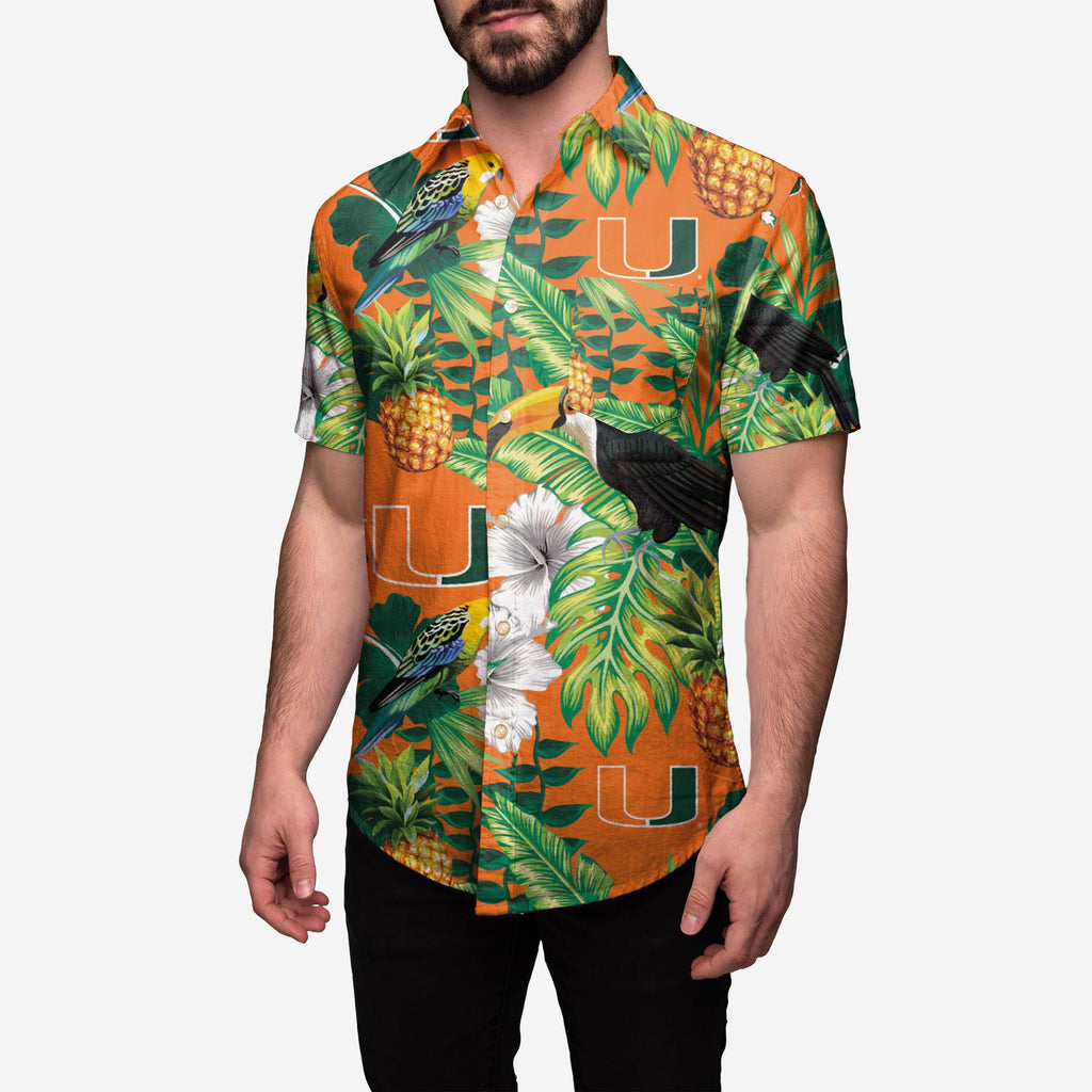 Miami Hurricanes Floral Button Up Shirt FOCO S - FOCO.com