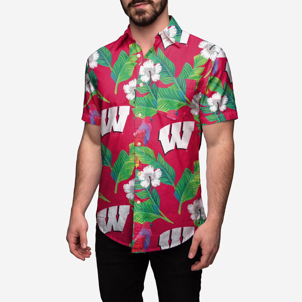 Wisconsin Badgers Floral Button Up Shirt FOCO S - FOCO.com