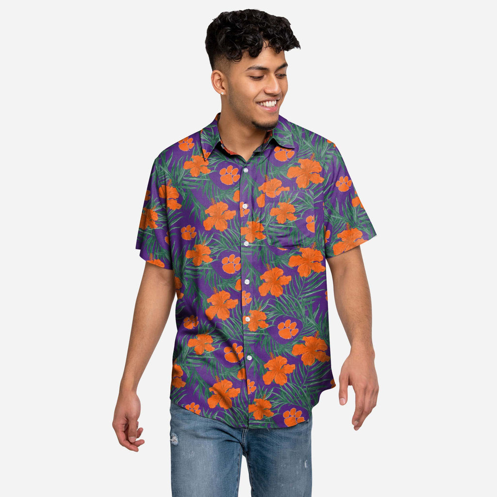 Clemson Tigers Hibiscus Button Up Shirt FOCO S - FOCO.com