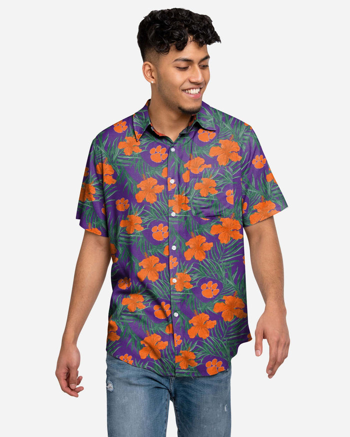 Clemson Tigers Hibiscus Button Up Shirt FOCO S - FOCO.com