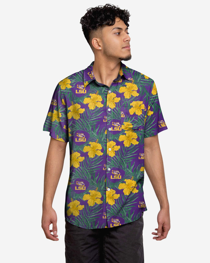 LSU Tigers Hibiscus Button Up Shirt FOCO S - FOCO.com