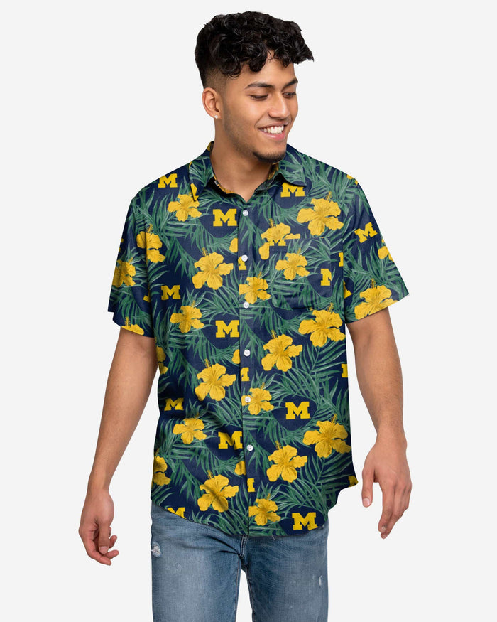 Michigan Wolverines Hibiscus Button Up Shirt FOCO S - FOCO.com