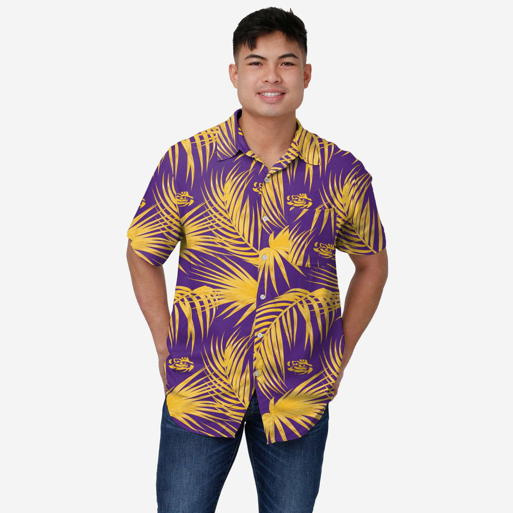 LSU Tigers Hawaiian Button Up Shirt FOCO S - FOCO.com