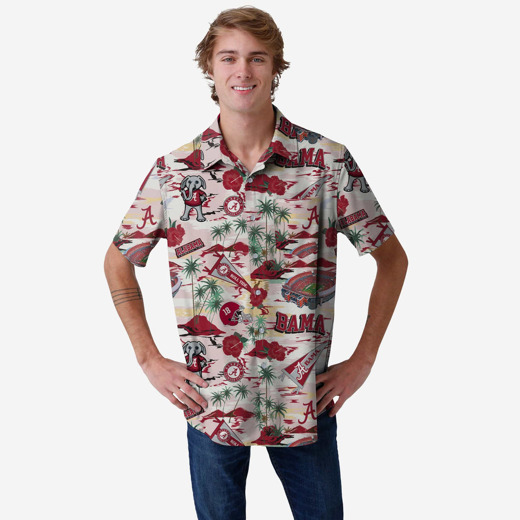 Alabama Crimson Tide Thematic Stadium Print Button Up Shirt FOCO S - FOCO.com