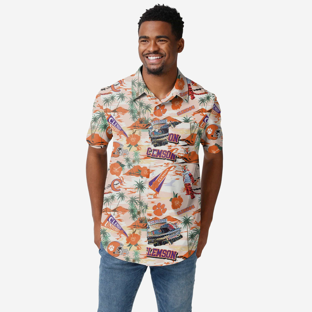 Clemson Tigers Thematic Stadium Print Button Up Shirt FOCO S - FOCO.com