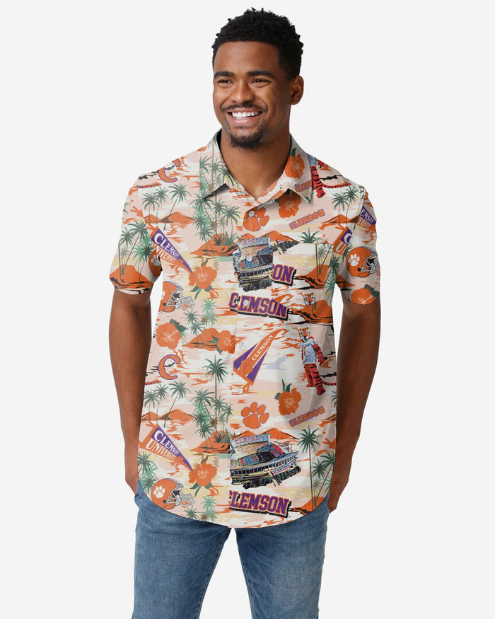 Clemson Tigers Thematic Stadium Print Button Up Shirt FOCO S - FOCO.com