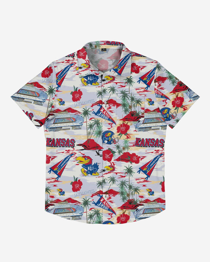 Kansas Jayhawks Thematic Stadium Print Button Up Shirt FOCO - FOCO.com