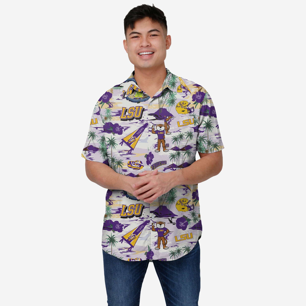 LSU Tigers Thematic Stadium Print Button Up Shirt FOCO S - FOCO.com