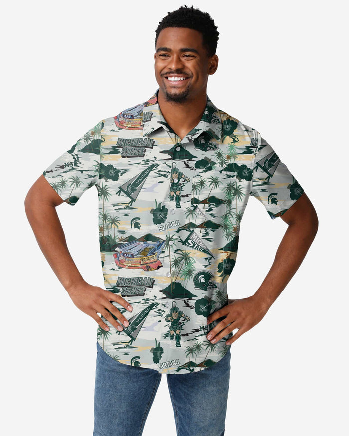 Michigan State Spartans Thematic Stadium Print Button Up Shirt FOCO S - FOCO.com