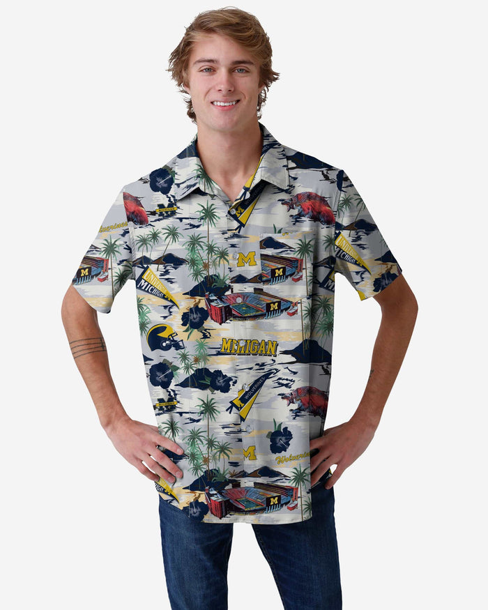 Michigan Wolverines Thematic Stadium Print Button Up Shirt FOCO S - FOCO.com