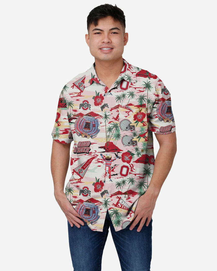 Ohio State Buckeyes Thematic Stadium Print Button Up Shirt FOCO S - FOCO.com