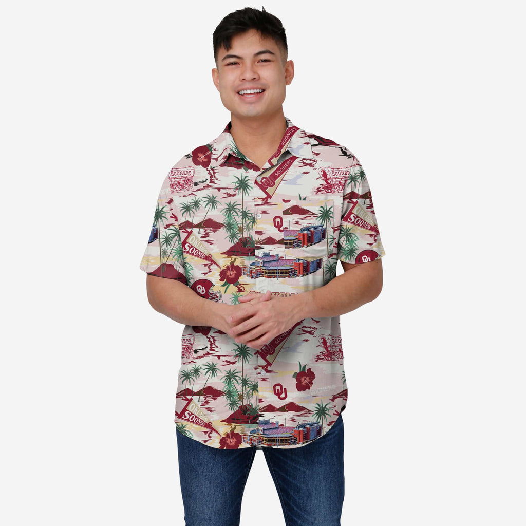 Oklahoma Sooners Thematic Stadium Print Button Up Shirt FOCO S - FOCO.com