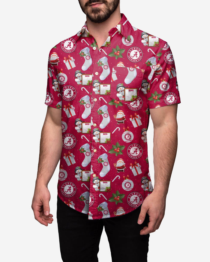 Alabama Crimson Tide Christmas Explosion Button Up Shirt FOCO 2XL - FOCO.com