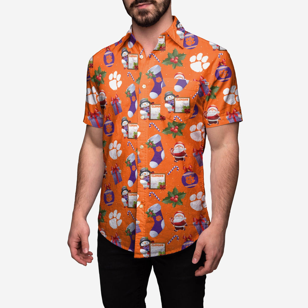 Clemson Tigers Christmas Explosion Button Up Shirt FOCO S - FOCO.com