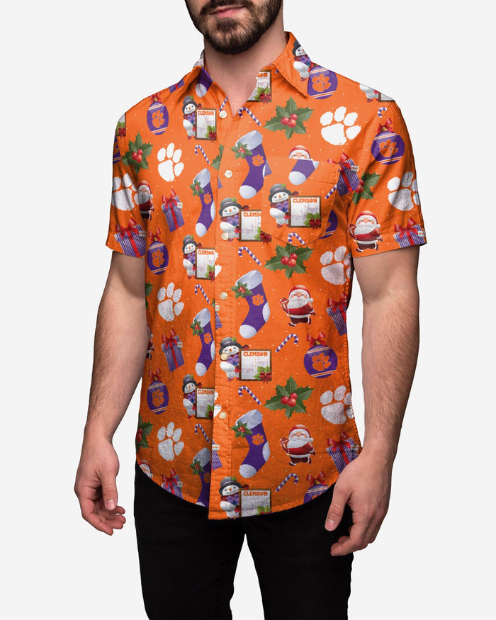 Clemson Tigers Christmas Explosion Button Up Shirt FOCO S - FOCO.com