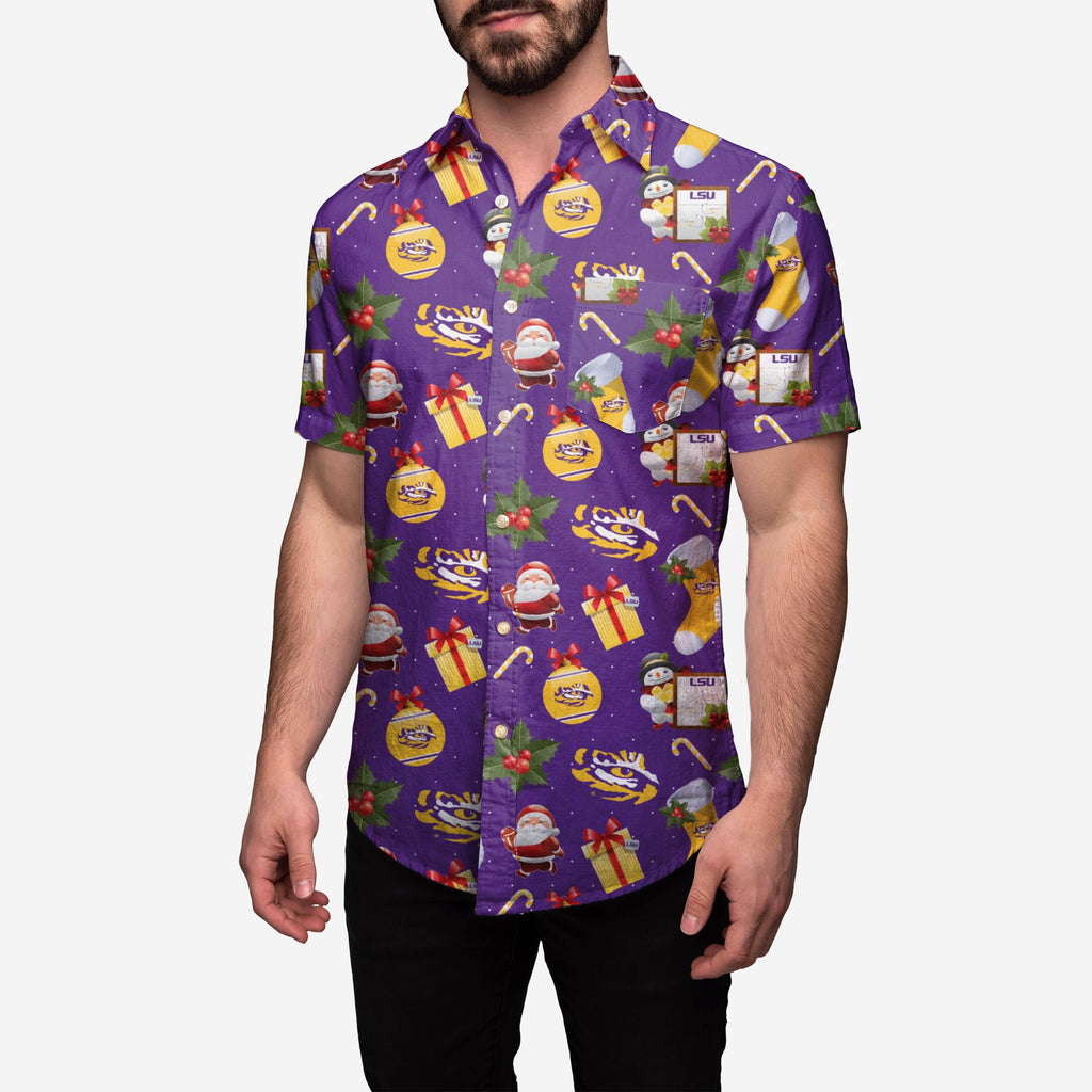 LSU Tigers Christmas Explosion Button Up Shirt FOCO S - FOCO.com