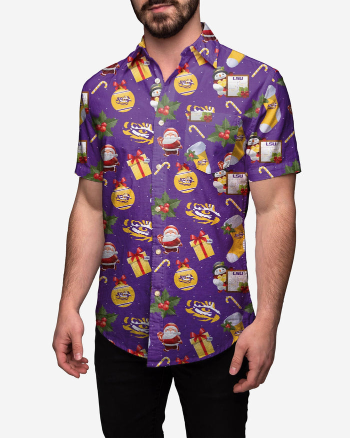 LSU Tigers Christmas Explosion Button Up Shirt FOCO S - FOCO.com