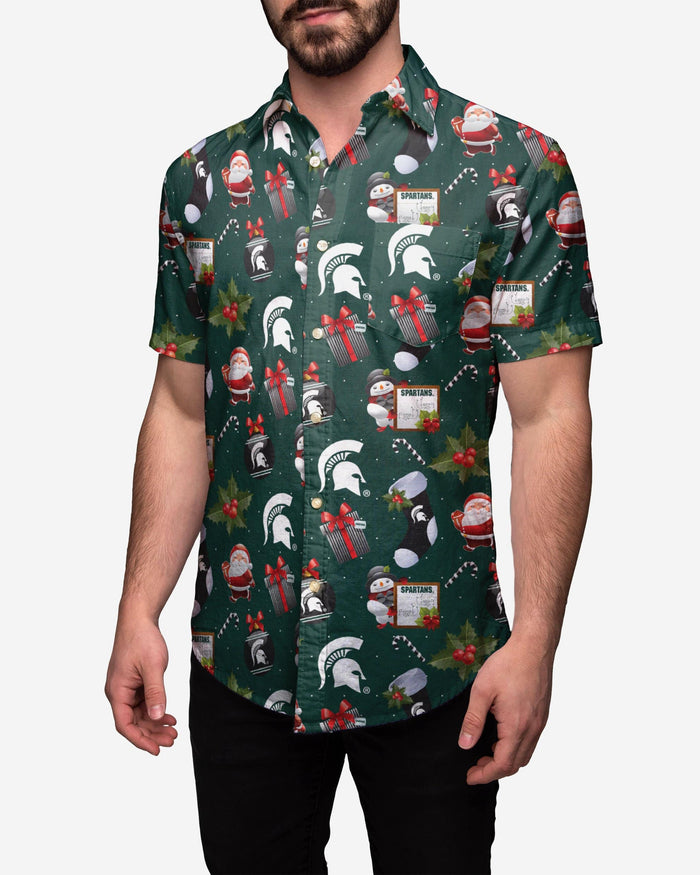 Michigan State Spartans Christmas Explosion Button Up Shirt FOCO S - FOCO.com