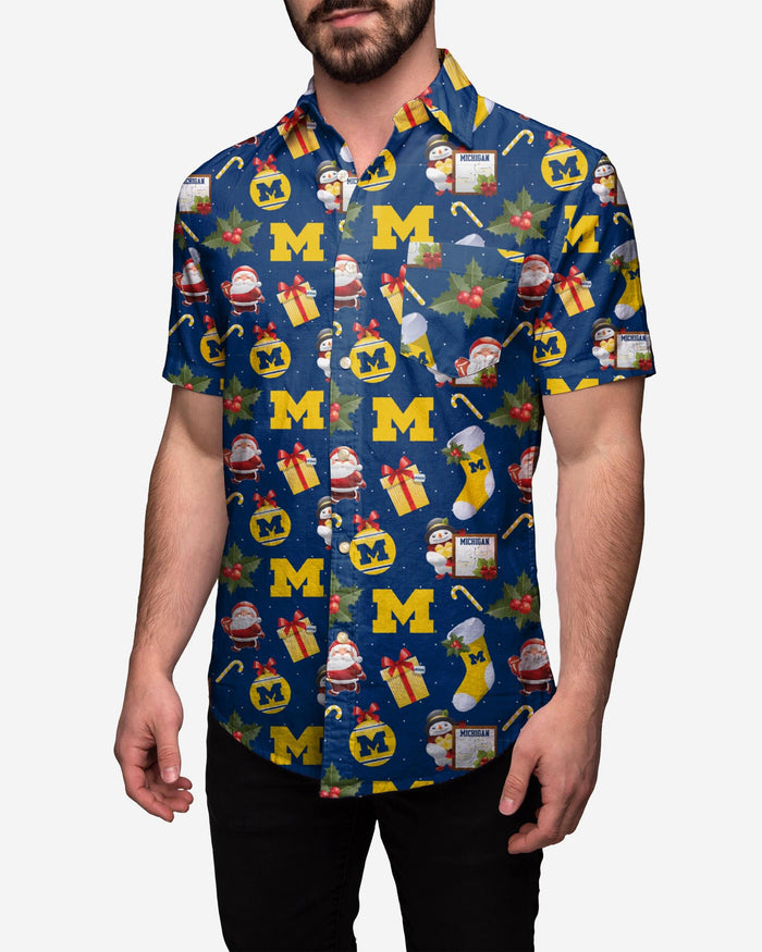 Michigan Wolverines Christmas Explosion Button Up Shirt FOCO M - FOCO.com