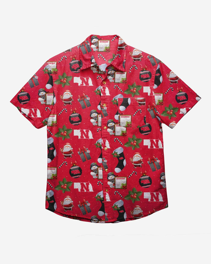 Nebraska Cornhuskers Christmas Explosion Button Up Shirt FOCO - FOCO.com