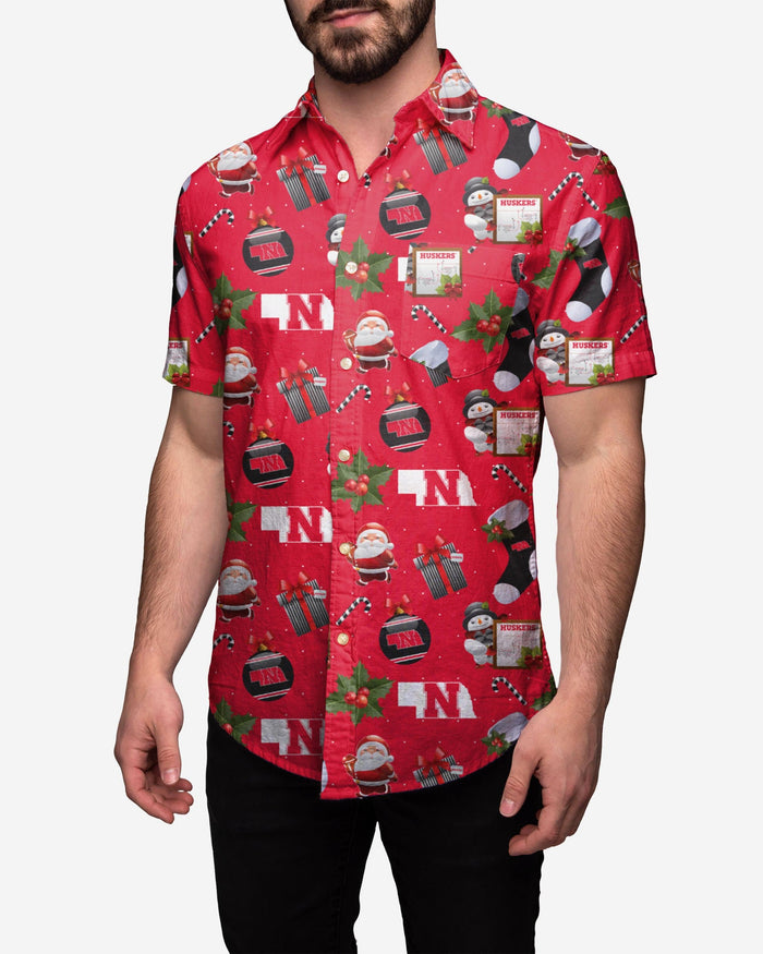 Nebraska Cornhuskers Christmas Explosion Button Up Shirt FOCO S - FOCO.com