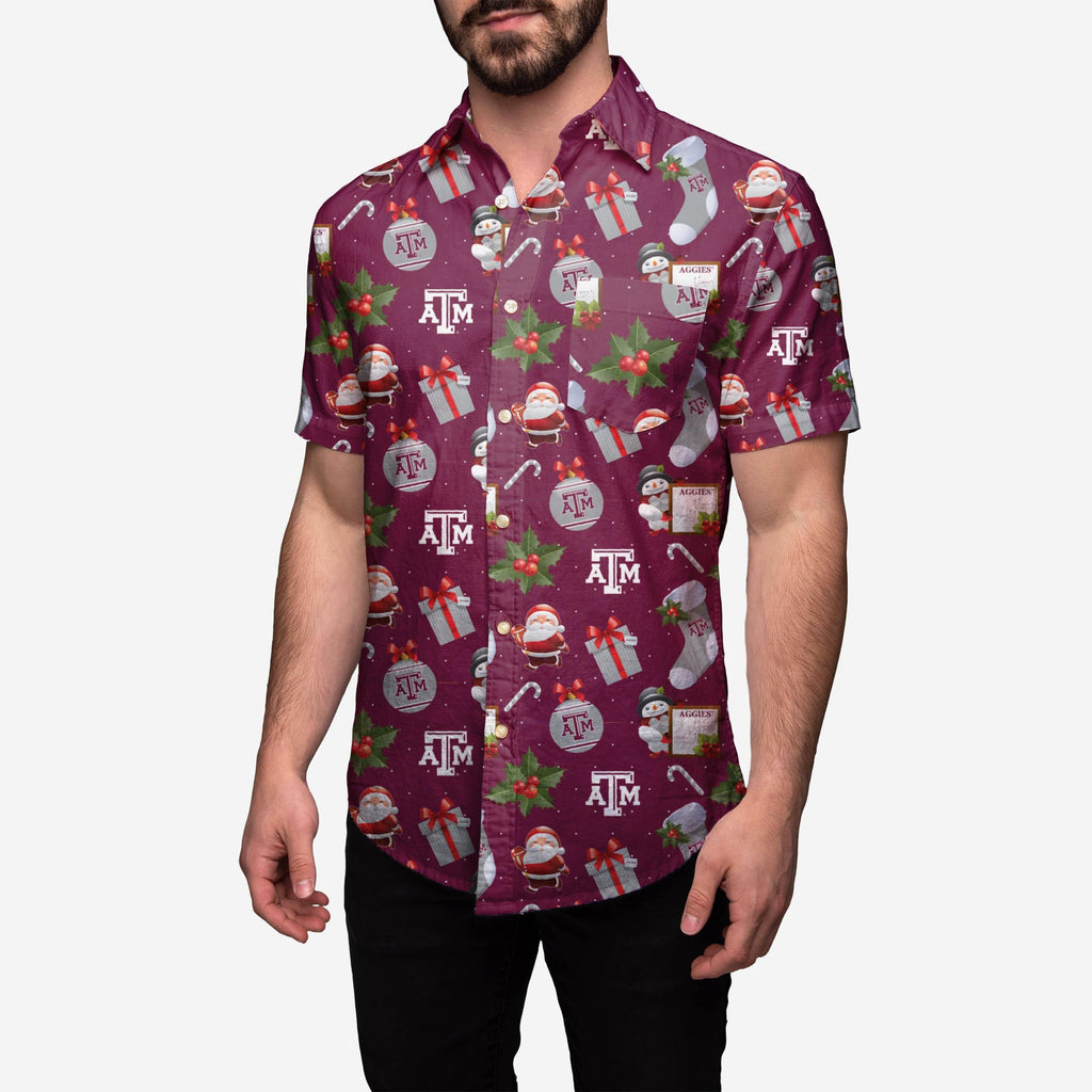 Texas A&M Aggies Christmas Explosion Button Up Shirt FOCO M - FOCO.com