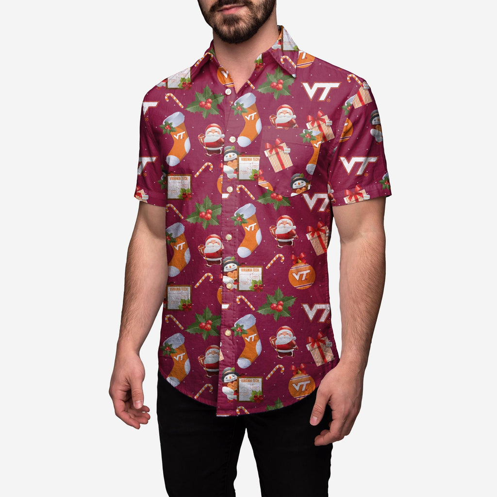 Virginia Tech Hokies Christmas Explosion Button Up Shirt FOCO S - FOCO.com