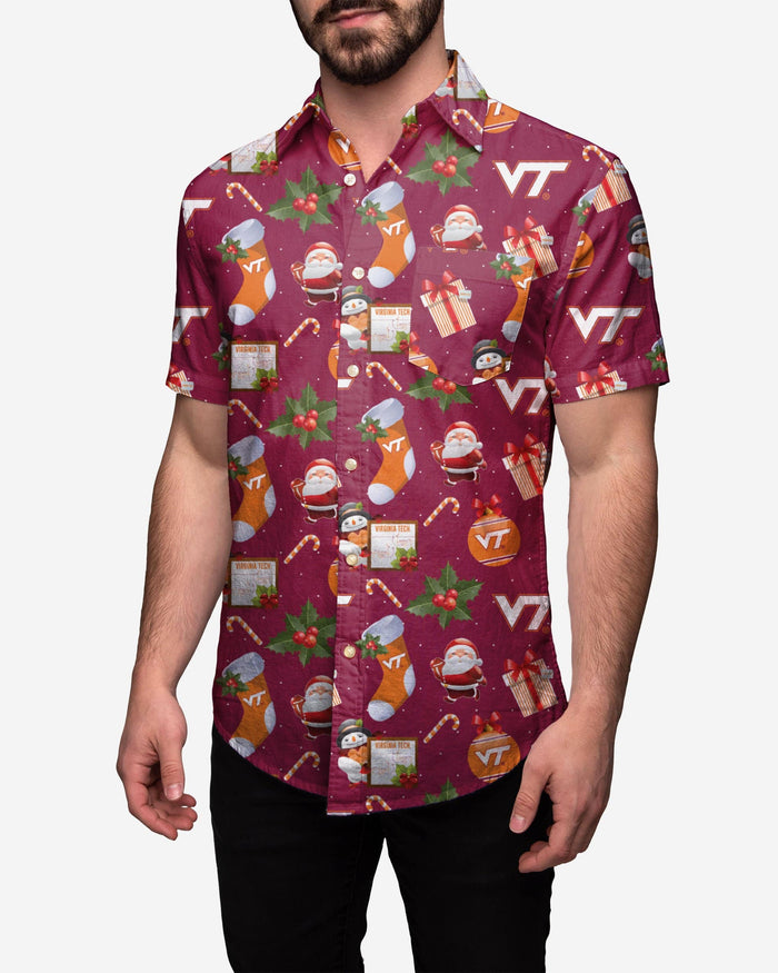 Virginia Tech Hokies Christmas Explosion Button Up Shirt FOCO S - FOCO.com