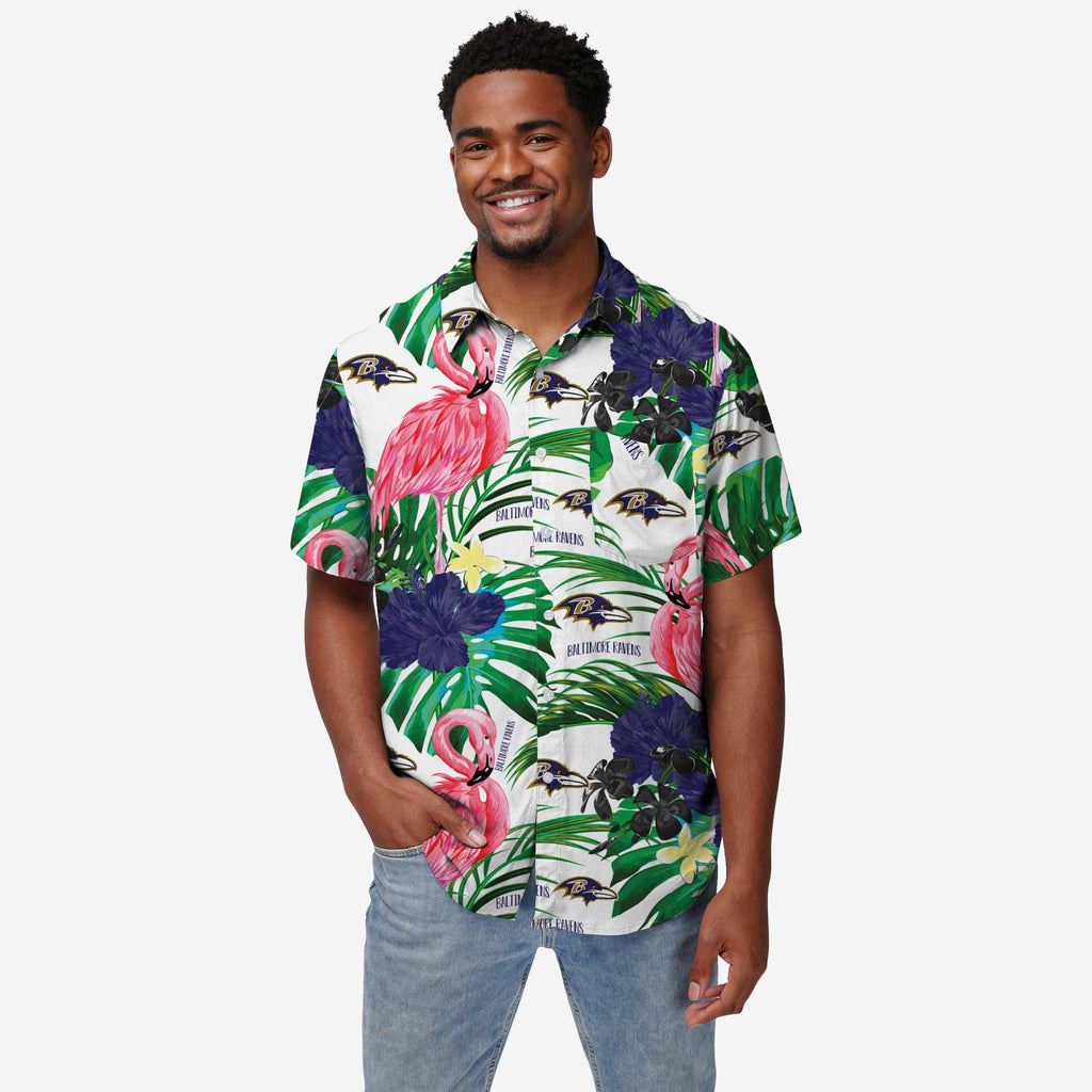 Baltimore Ravens Flamingo Button Up Shirt FOCO S - FOCO.com